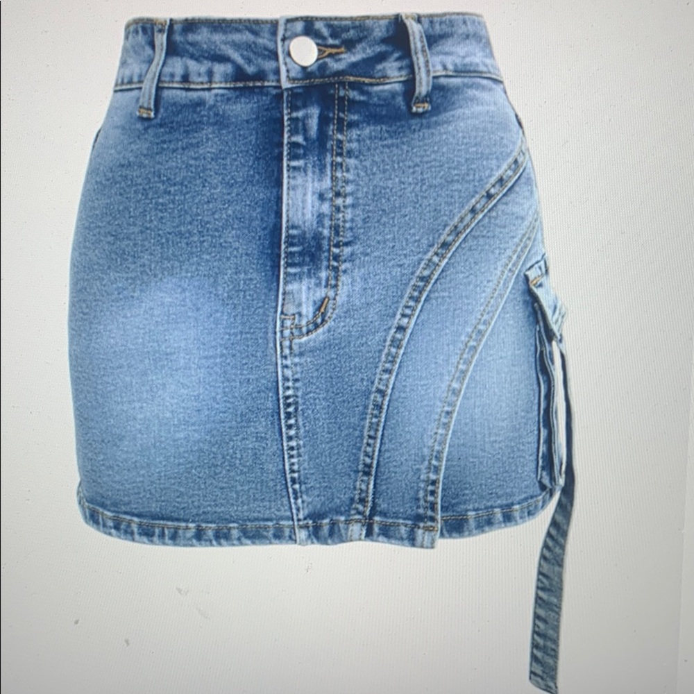 Blue Denim Mini Skirt with Side Strap